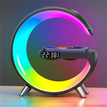 Wireless Charger Stand Alarm Clock Bluetooth Speaker LED Lamp RGB Night Light Fast Charging Station for Iphone Samsung Xiaomi