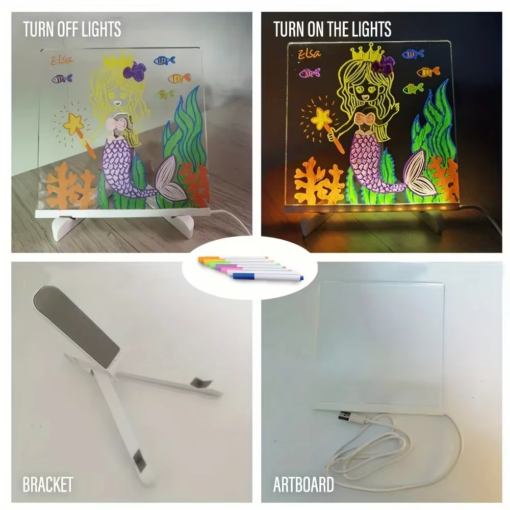 LED Light up Electronic Drawing Board Erasable USB Children Drawing Board with Bracket DIY for Birthday Gifts Bedroom Night Lamp