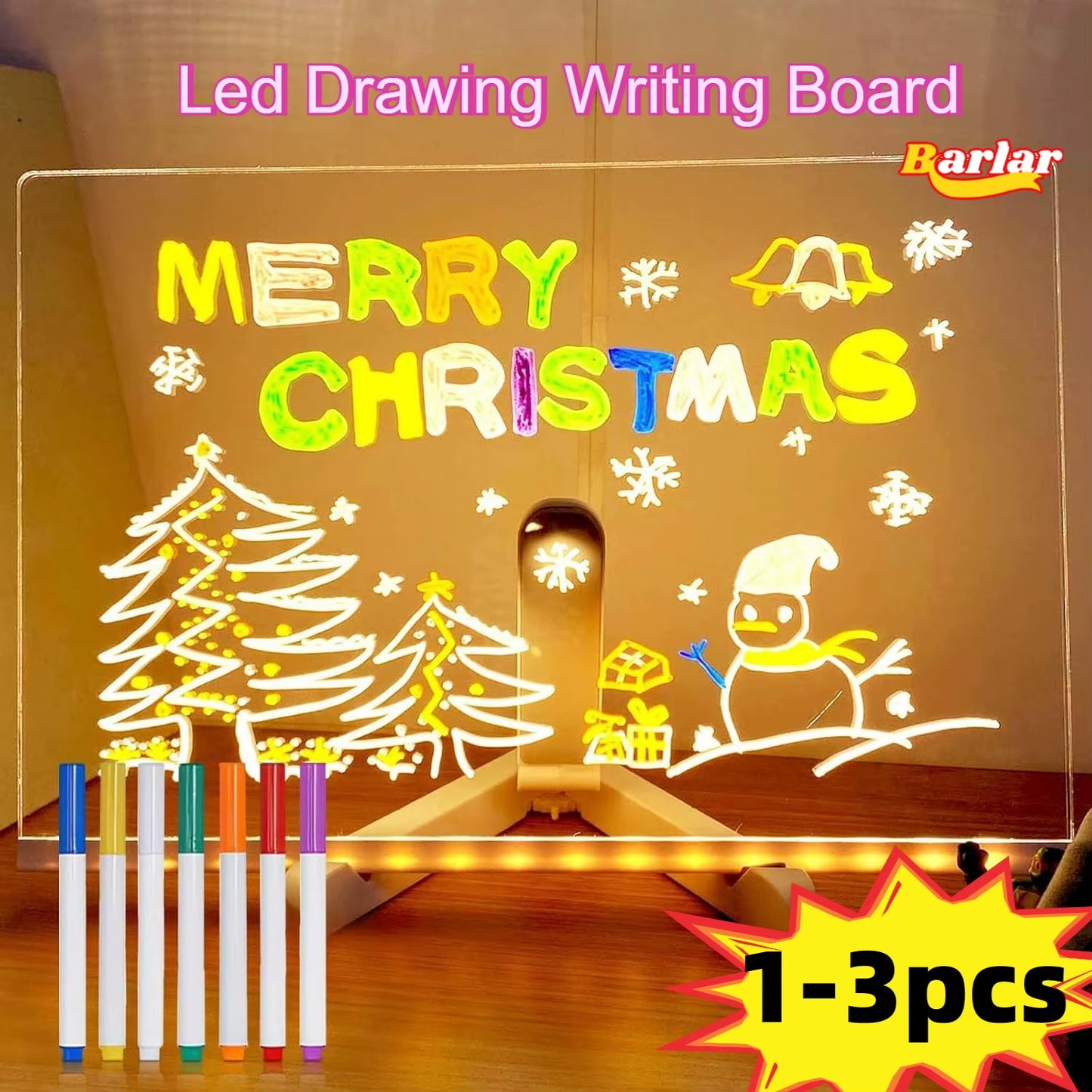 LED Light up Electronic Drawing Board Erasable USB Children Drawing Board with Bracket DIY for Birthday Gifts Bedroom Night Lamp