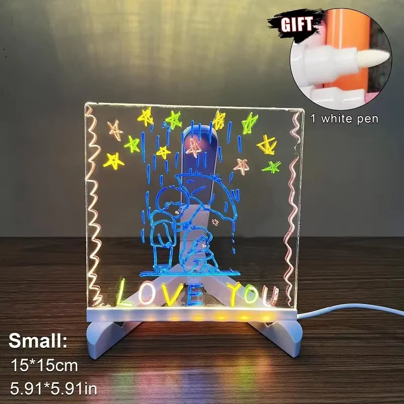 LED Light up Electronic Drawing Board Erasable USB Children Drawing Board with Bracket DIY for Birthday Gifts Bedroom Night Lamp