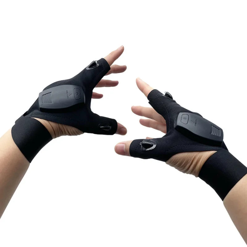 LED Flashlight Gloves 2 Fingers Protecto Waterproof Hands-Free Lights Gloves for Night Fishing Camping Repairing Cool Gadget Hot