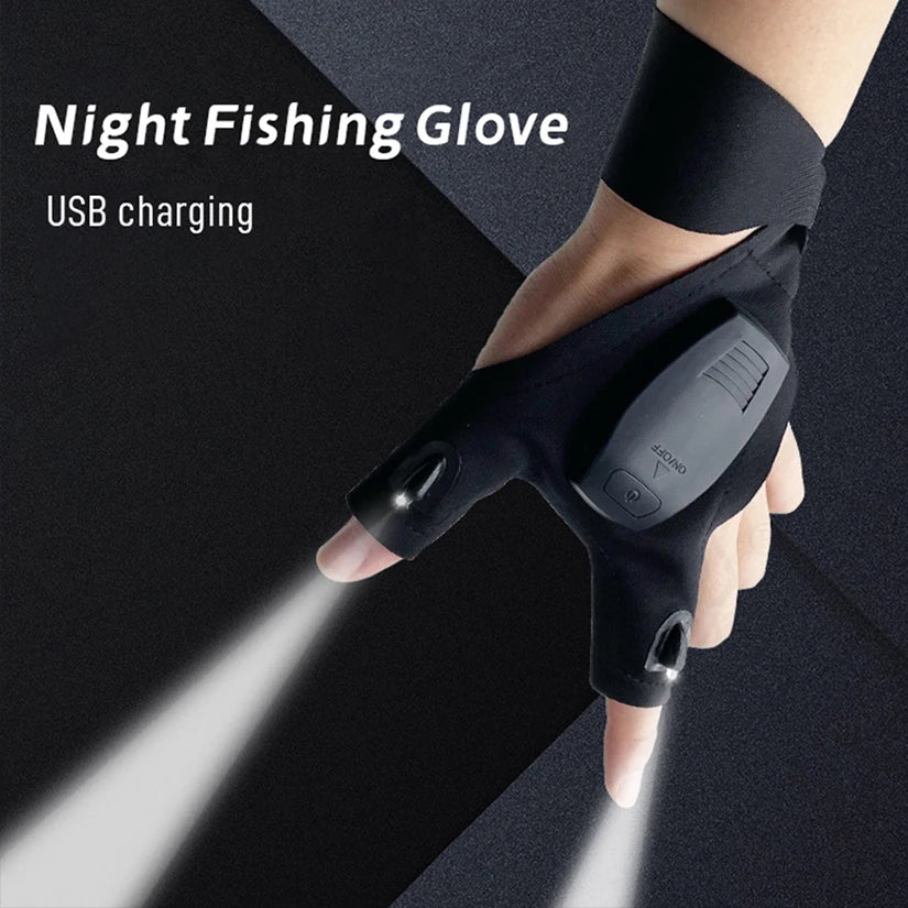 LED Flashlight Gloves 2 Fingers Protecto Waterproof Hands-Free Lights Gloves for Night Fishing Camping Repairing Cool Gadget Hot